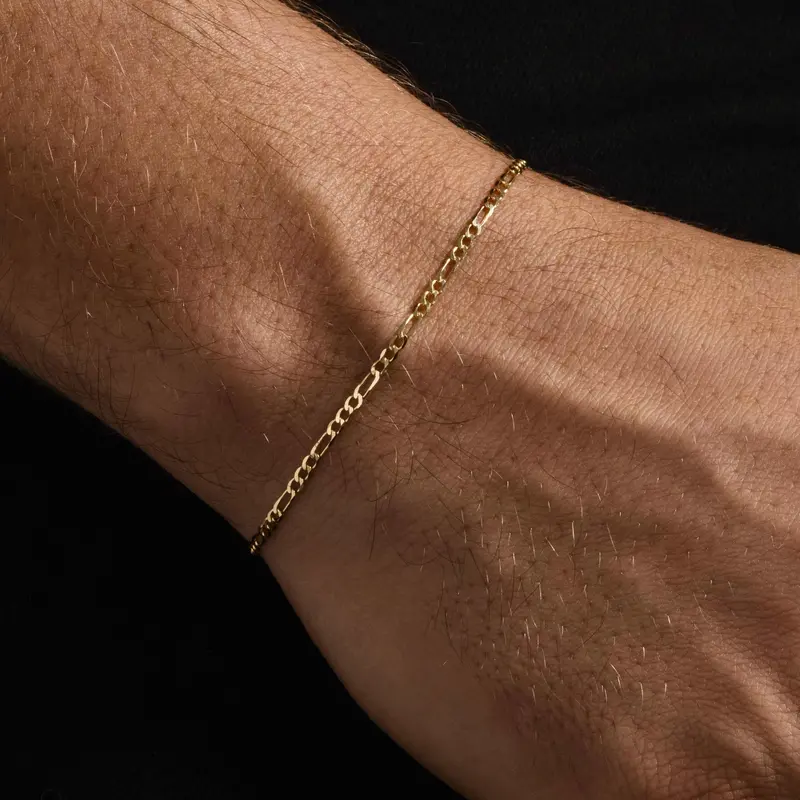 10K Yellow Gold Figaro Bracelet – Slim 2Mm Profile 1