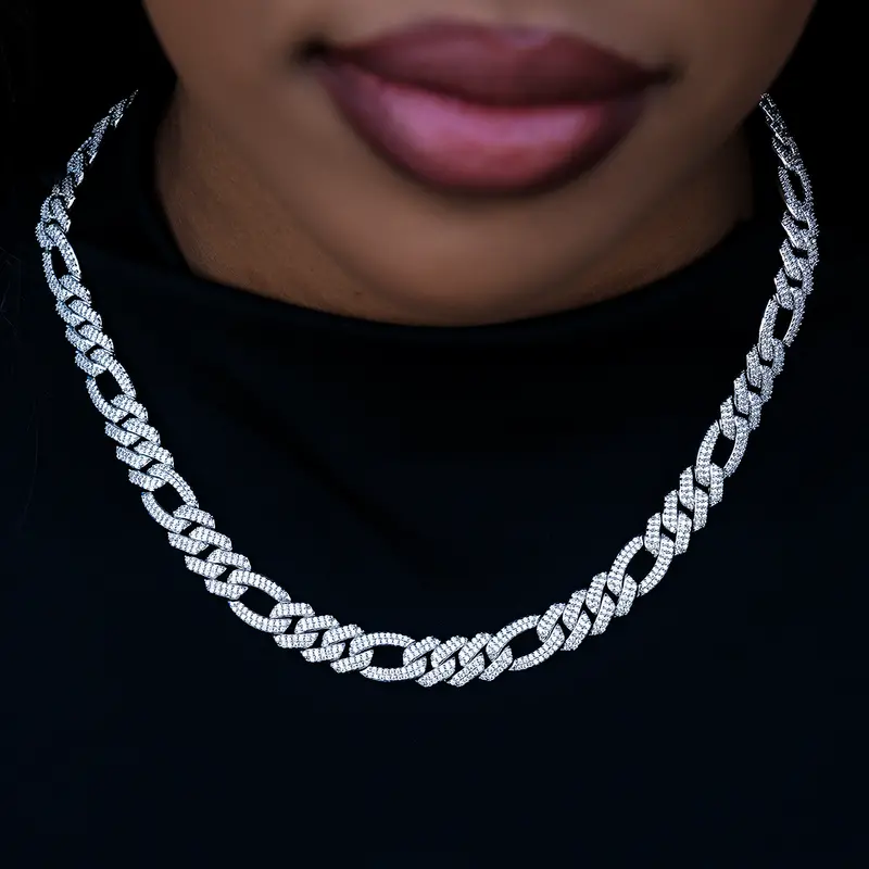 10Mm Diamond Figaro Necklace In White Gold 1
