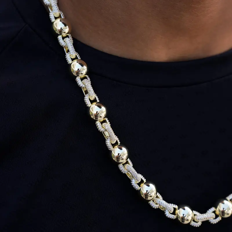 10Mm Iced Plain Ball Chain In Yellow Gold 1
