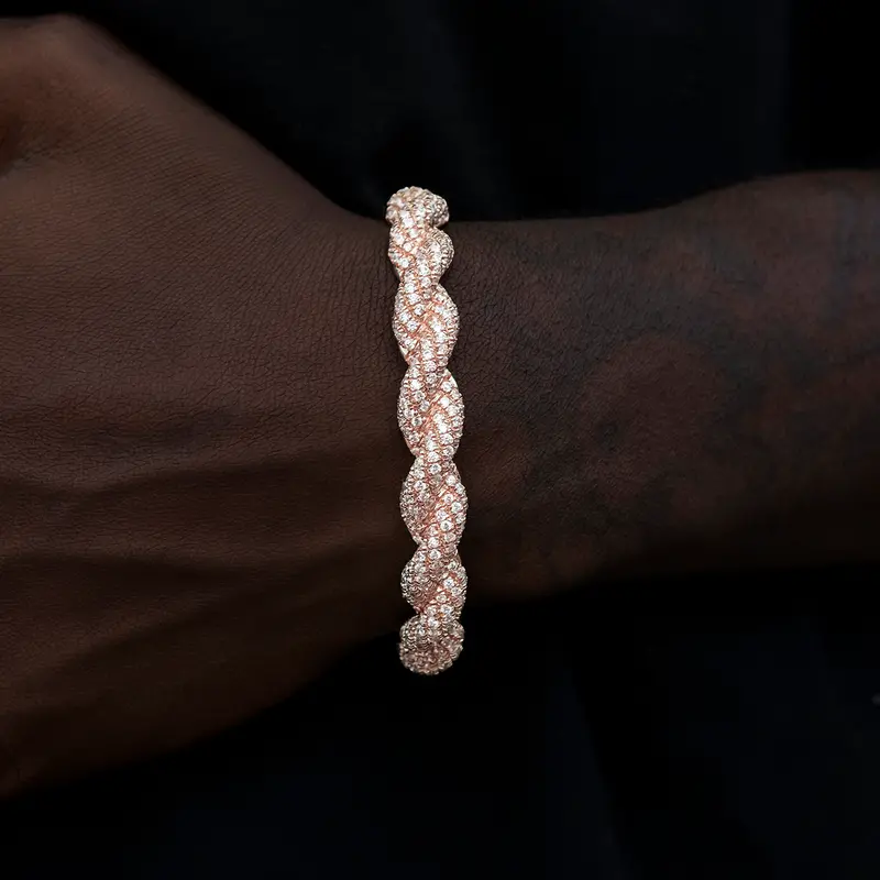 10Mm Rose Gold Diamond Rope Cuff – Wide Contemporary Bangle 1