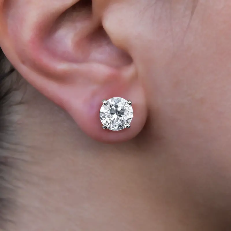 10Mm Round Diamond Stud Earrings – White Gold Mount 1