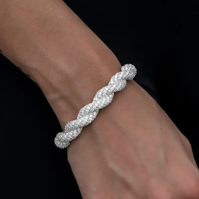 10Mm White Gold Diamond Rope Cuff Bracelet – Luxe Wide Bangle 1