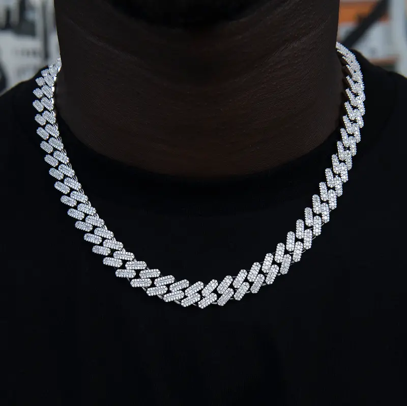 12Mm Diamond Baguette Cuban Chain – White Gold Plated 1