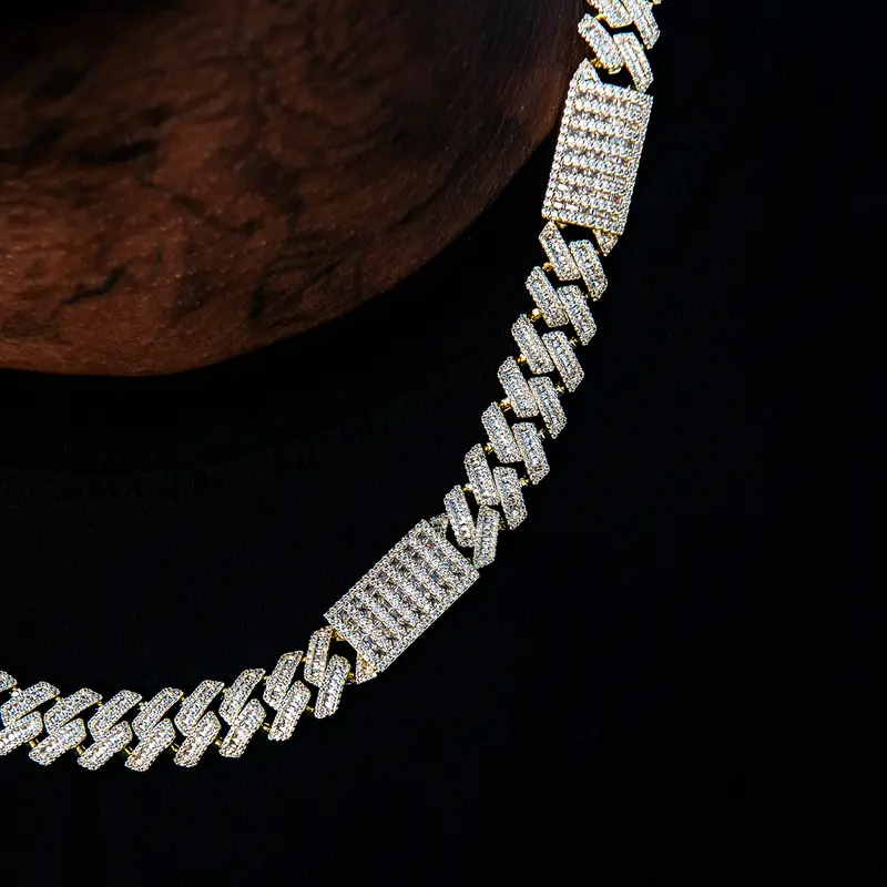 12Mm Diamond Baguette Cuban Chain – Yellow Gold 1