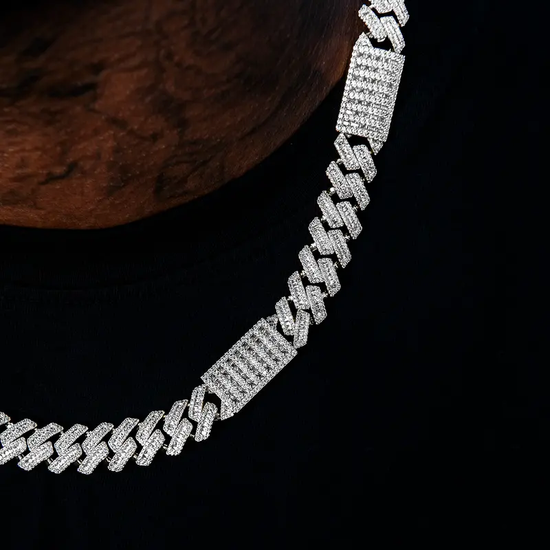12Mm Diamond Baguette Cuban Link Chain – White Gold 1