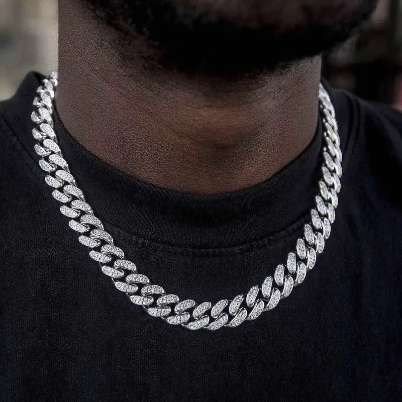 12Mm Diamond Cuban Link Chain In White Gold 1