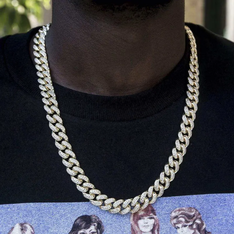 12Mm Diamond Cuban Link Chain In Yellow Gold 1