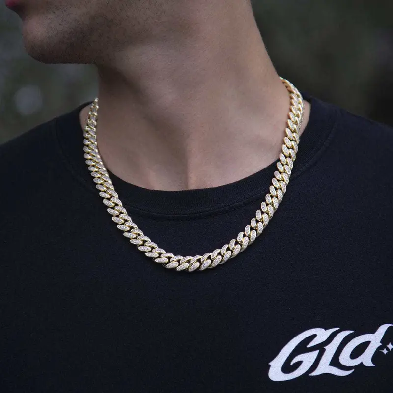 12Mm Diamond Cuban Link Chain In Yellow Gold 4