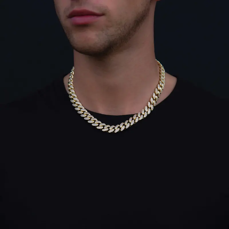 12Mm Diamond Cuban Link Chain In Yellow Gold 5