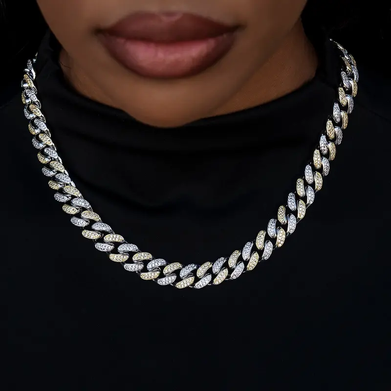 12Mm Diamond Cuban Link Chain – Two-Tone White & Yellow Gold 1