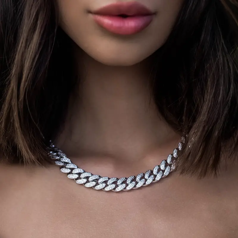 12Mm Diamond Cuban Link Necklace In White Gold 1