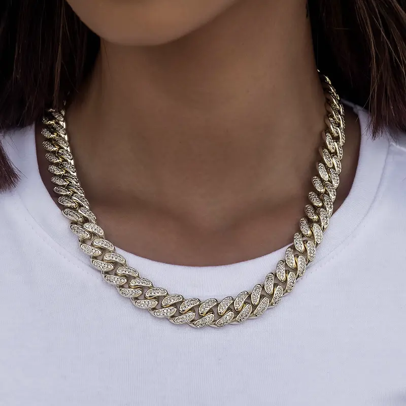 12Mm Diamond Cuban Link Necklace In Yellow Gold 1