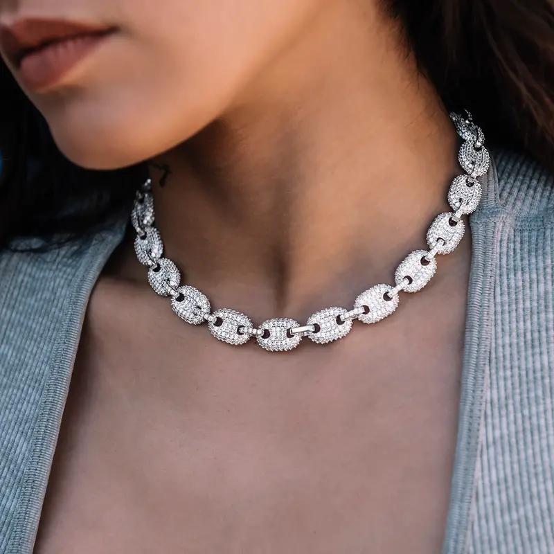 12Mm Diamond Puffed Mariner Necklace In White Gold 1