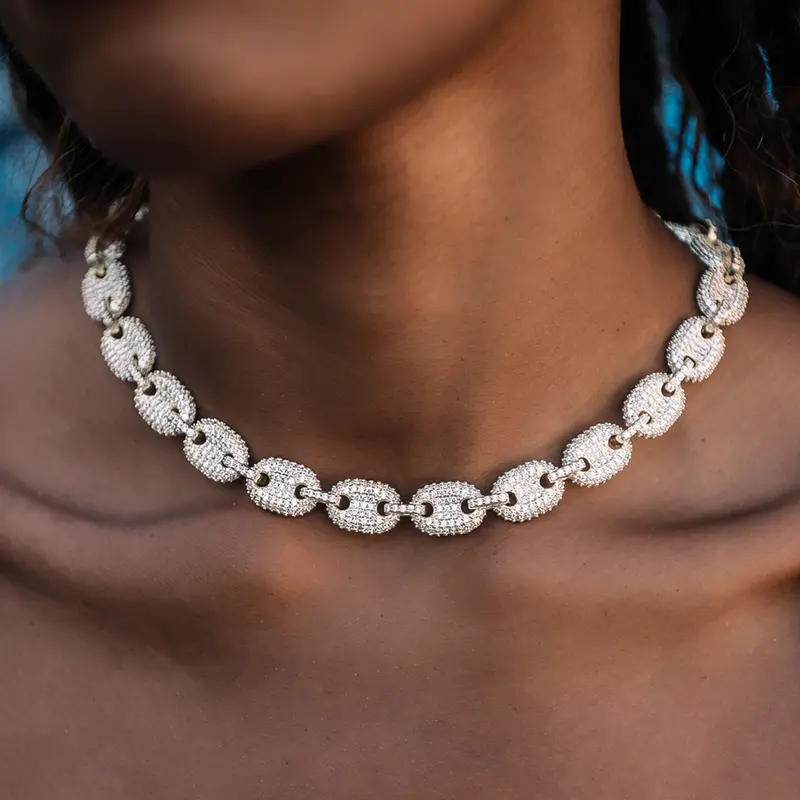 12Mm Diamond Puffed Mariner Necklace In Yellow Gold 1