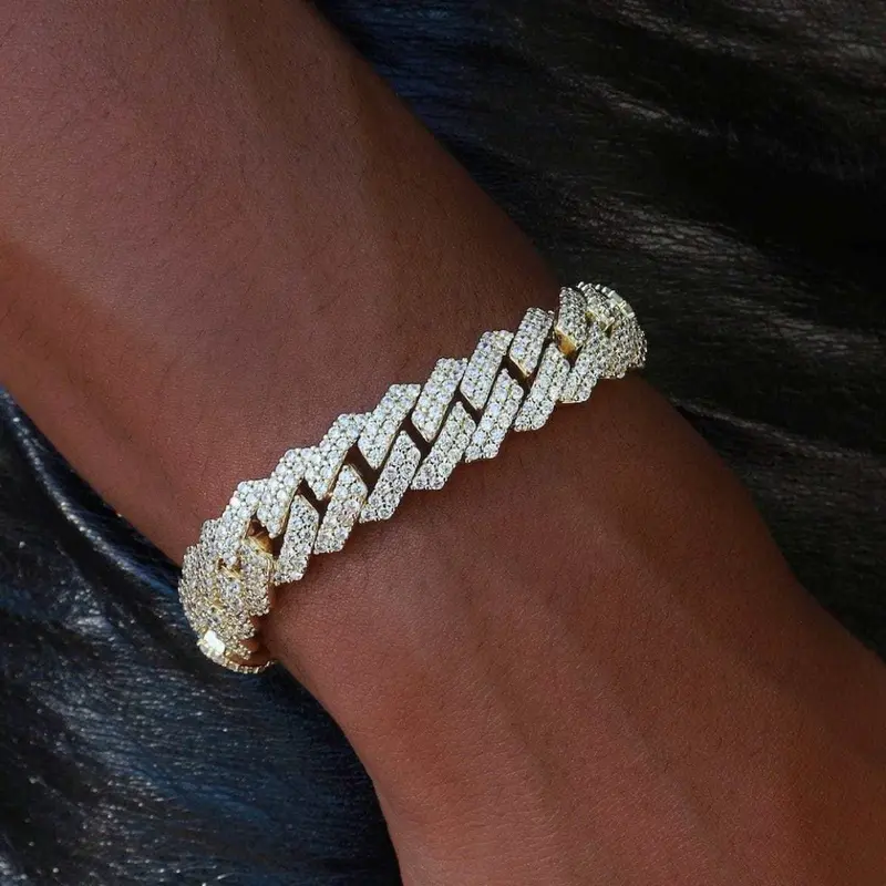 12Mm Diamond-Set Prong Link Bracelet – Yellow Gold 1