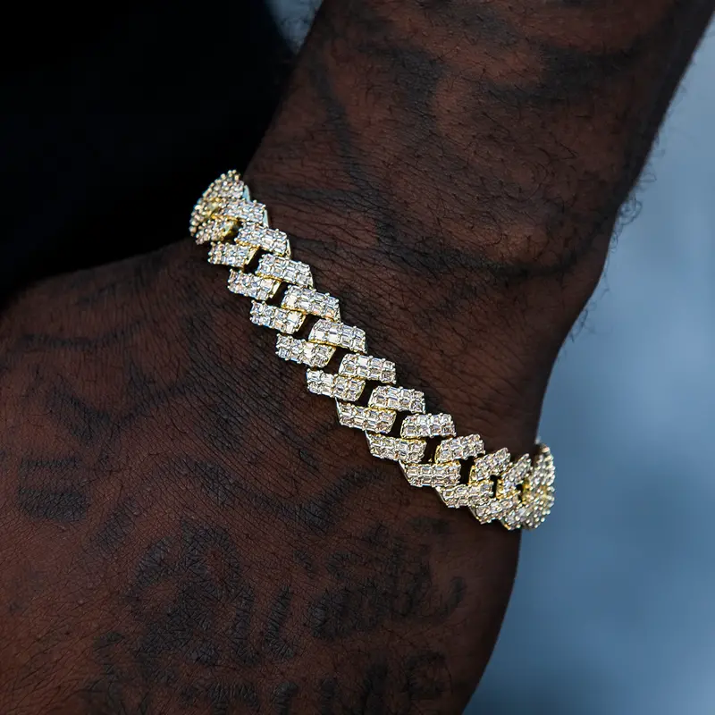 12Mm Prong-Set Baguette Cuban Bracelet – Gold 1