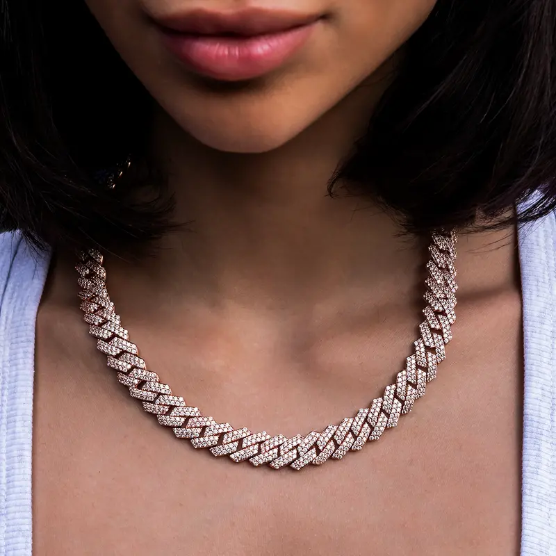12Mm Rose Gold Prong-Link Necklace With Diamonds 1