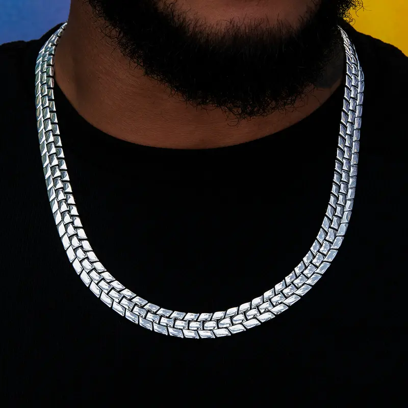 12Mm Spine Chain Necklace – White Gold 1