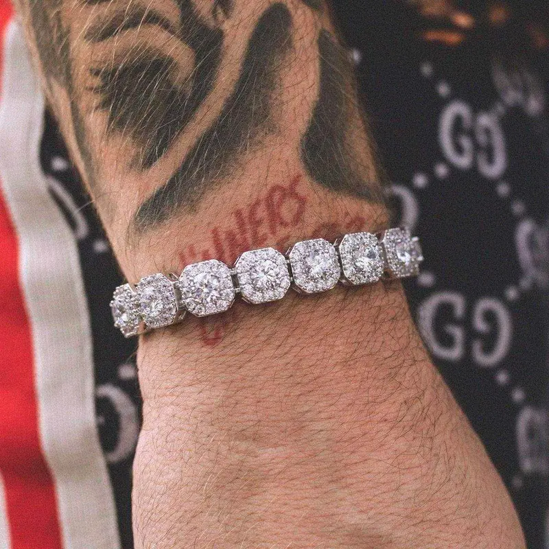 12Mm White Gold Cluster Tennis Bracelet 1