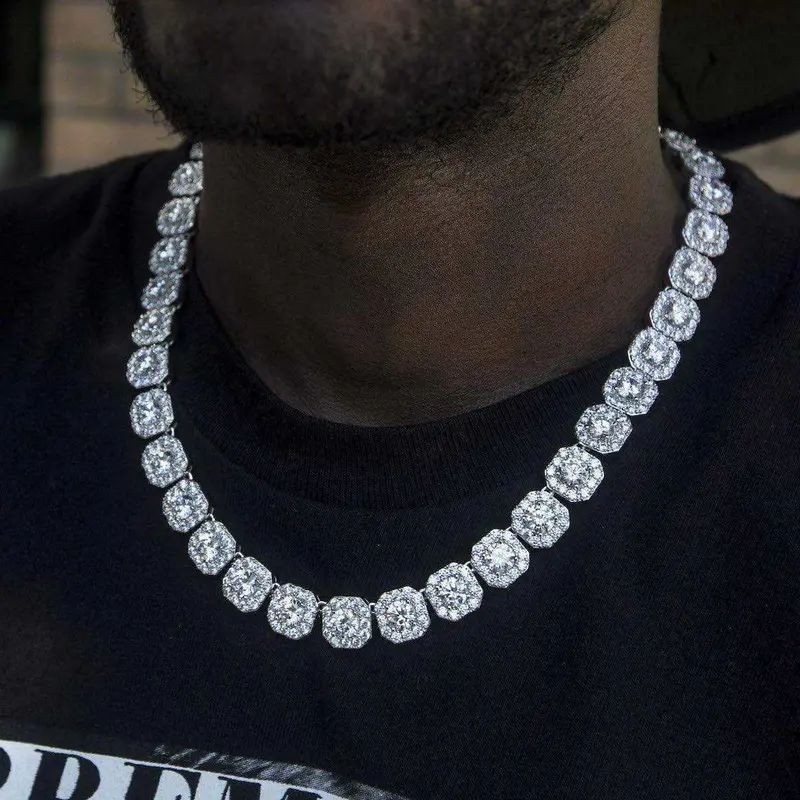 12Mm White Gold Cluster Tennis Necklace 2