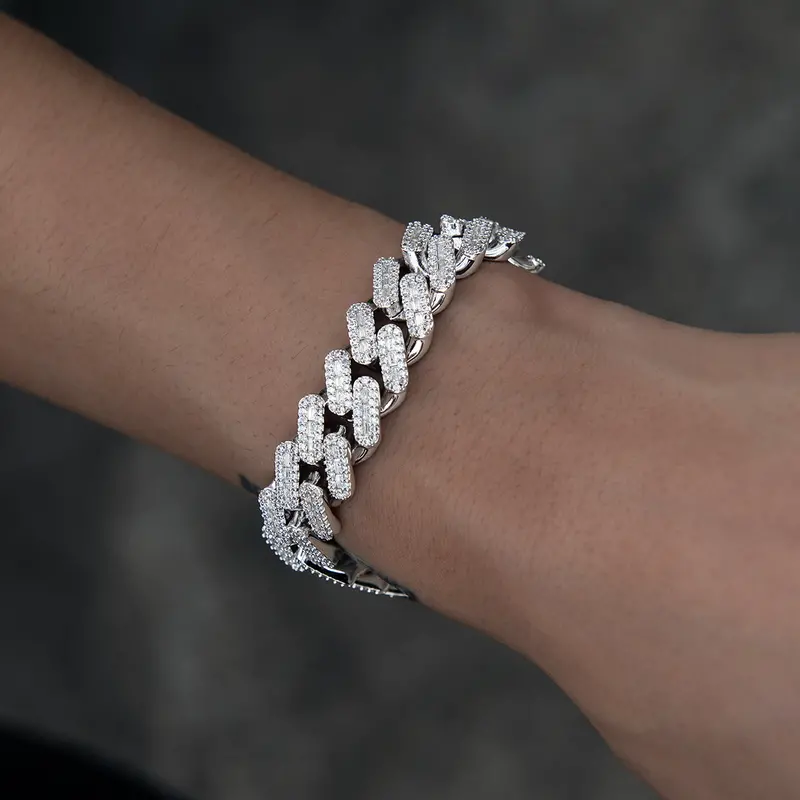 12Mm White Gold Diamond Baguette Cuban Bracelet 1