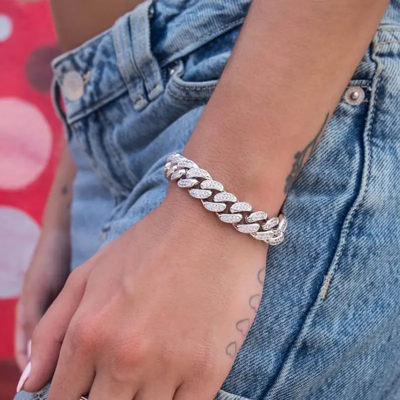 12Mm White Gold Diamond-Encrusted Cuban Bracelet 1