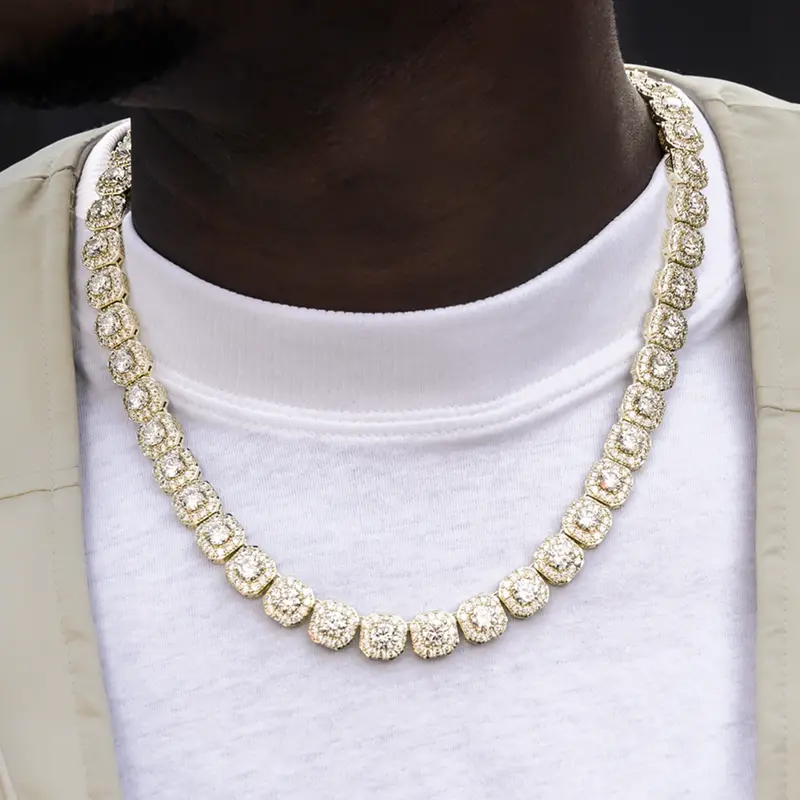 12Mm Yellow Gold Cluster Tennis Chain 1
