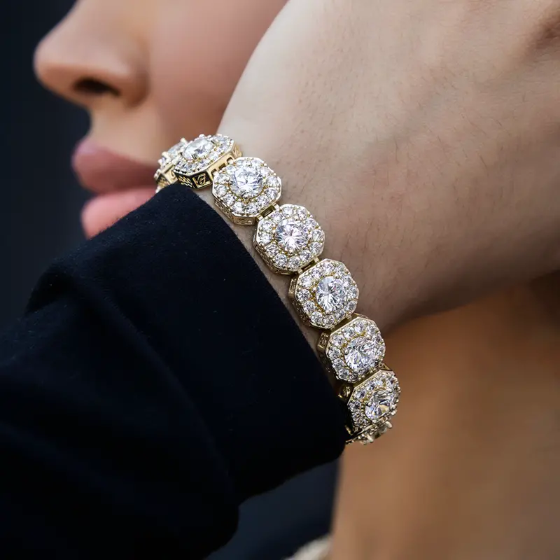 12Mm Yellow Gold Clustered Tennis Bracelet 1