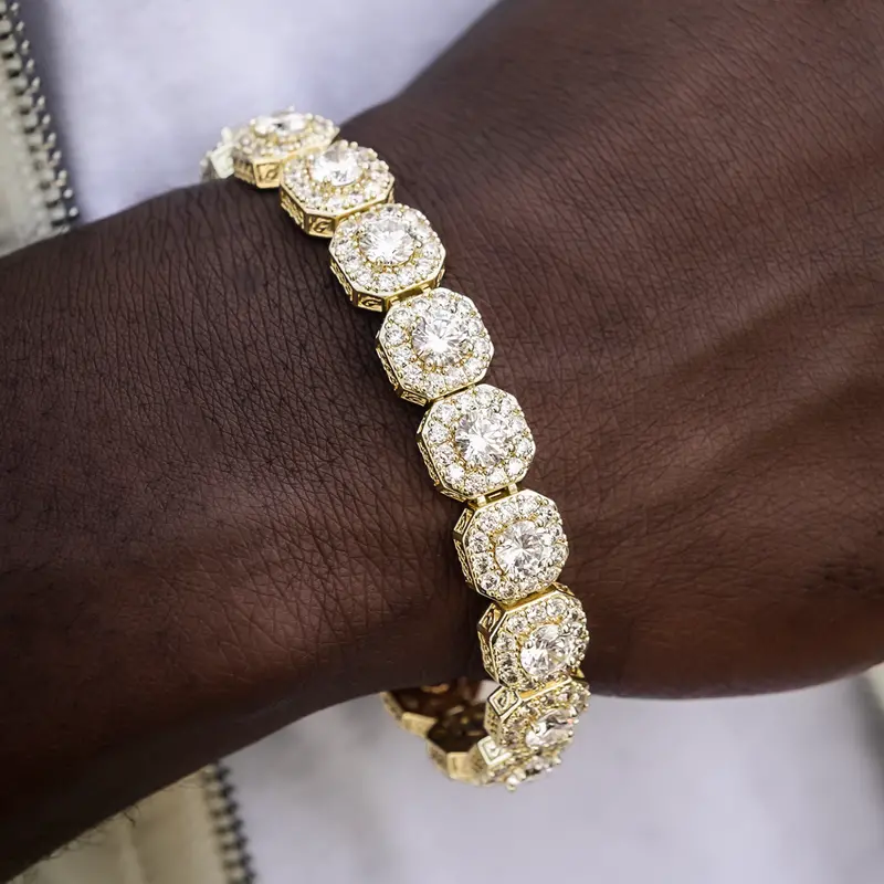 12Mm Yellow Gold Clustered Tennis Bracelet – Alternate Style 1