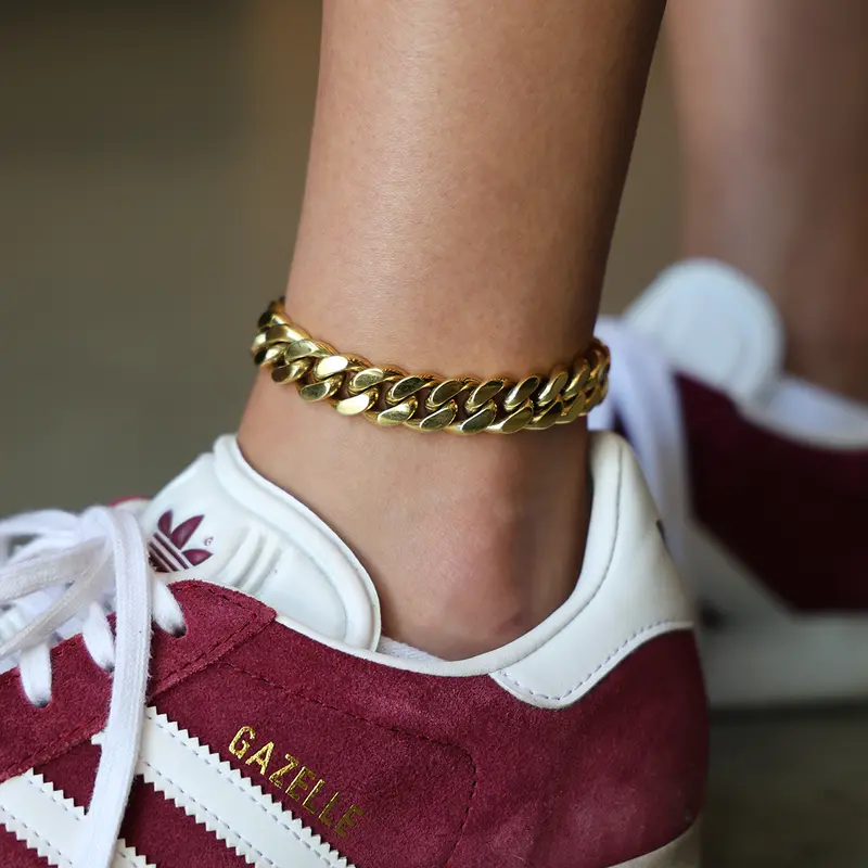 12Mm Yellow Gold Miami Cuban Anklet 1