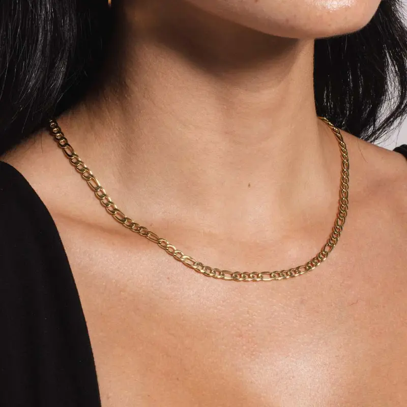 14K Gold Figaro Link Necklace – 4Mm Width 1