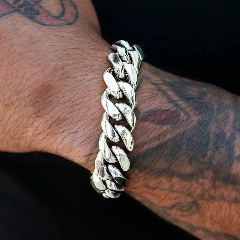 19Mm Cuban Link Bracelet In Premium White Gold – Bold Chain Style 1