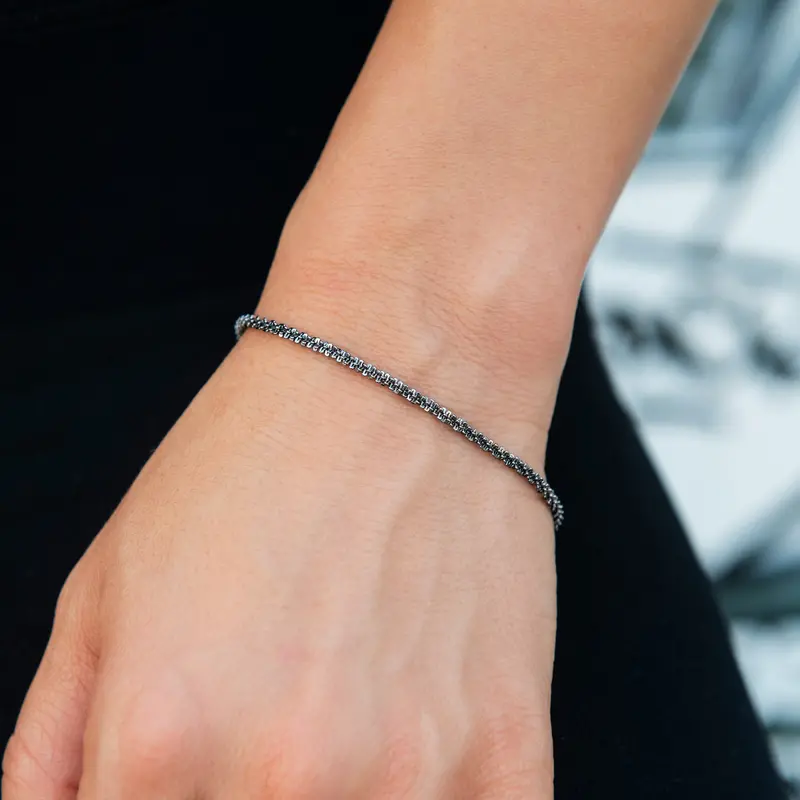 2Mm Black Diamond-Cut Popcorn Bracelet For Everyday Wear 1