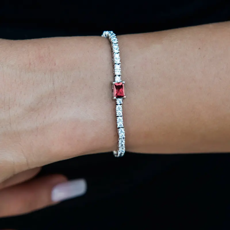 2Mm Dark Garnet Iced Rock Diamond Tennis Bracelet In 14K White Gold 1