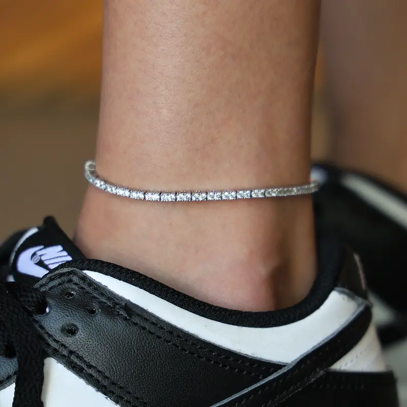 2Mm Diamond Tennis Anklet In 14K White Gold 1