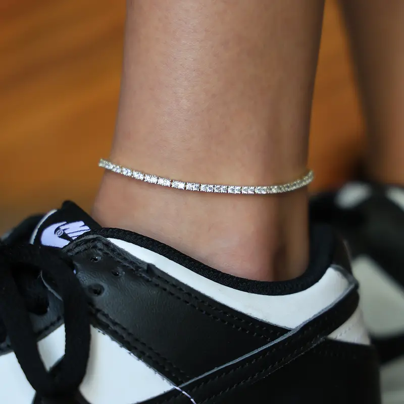 2Mm Diamond Tennis Anklet In 14K Yellow Gold 1