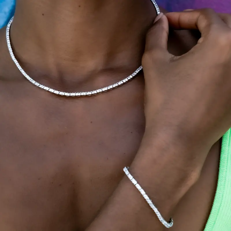 2Mm Diamond Tennis Necklace And Matching Bracelet – White Gold 1