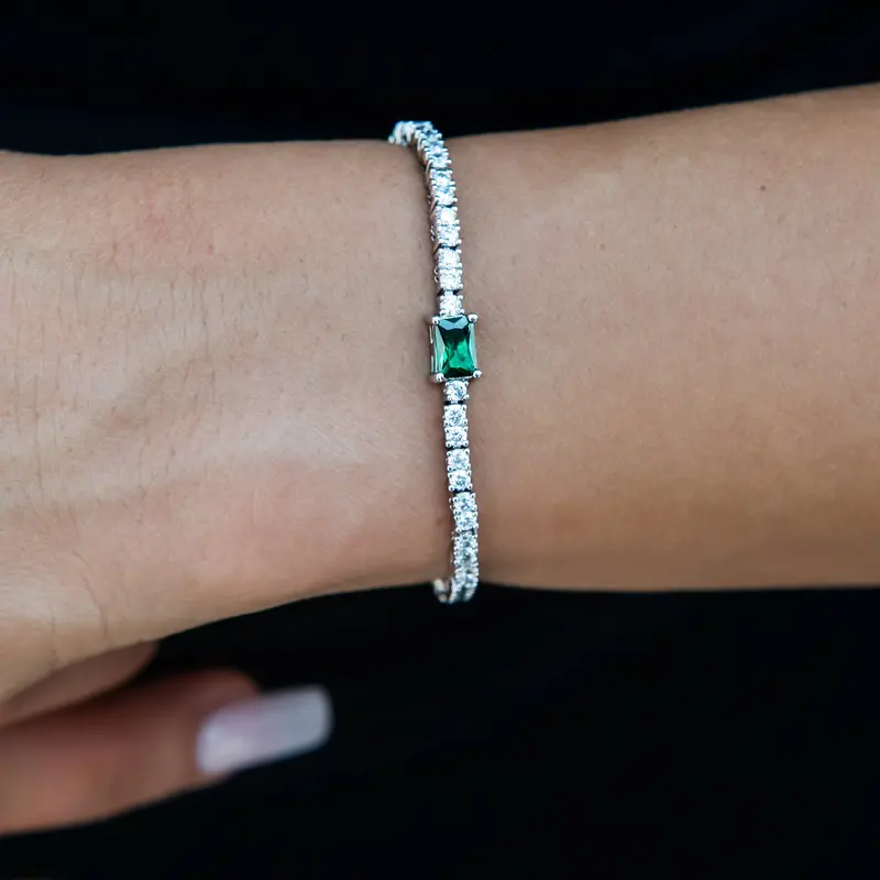 2Mm Emerald-Set Iced Rock Diamond Tennis Bracelet In 14K White Gold 1
