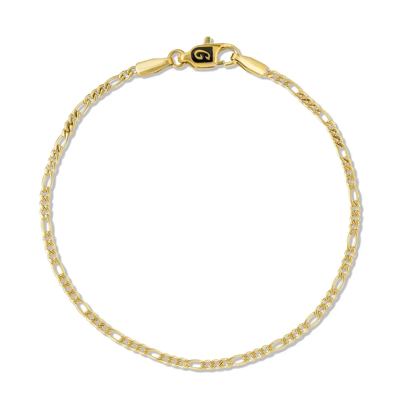 2Mm Hollow Yellow Gold Figaro Chain Bracelet 1
