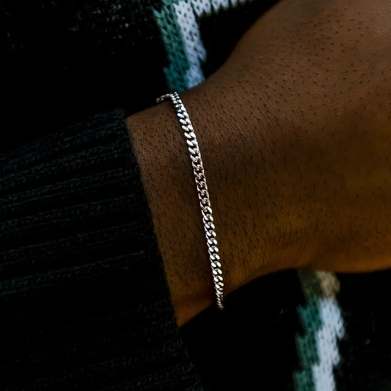 3Mm Micro Cuban Bracelet In White Gold 1