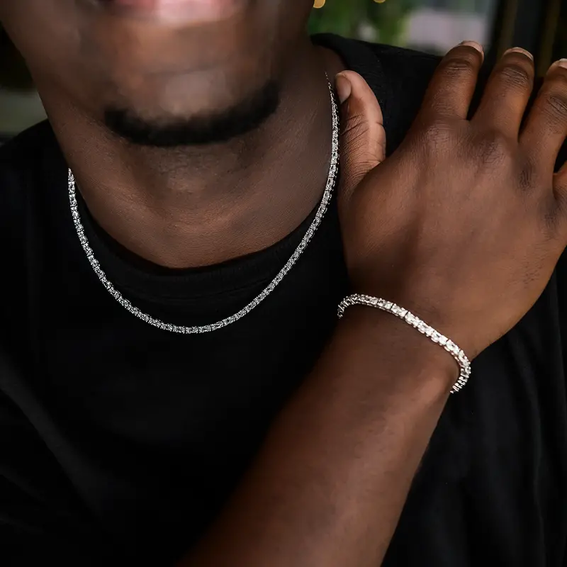 3Mm Mixed Oval Diamond Tennis Chain And Bracelet Set 1