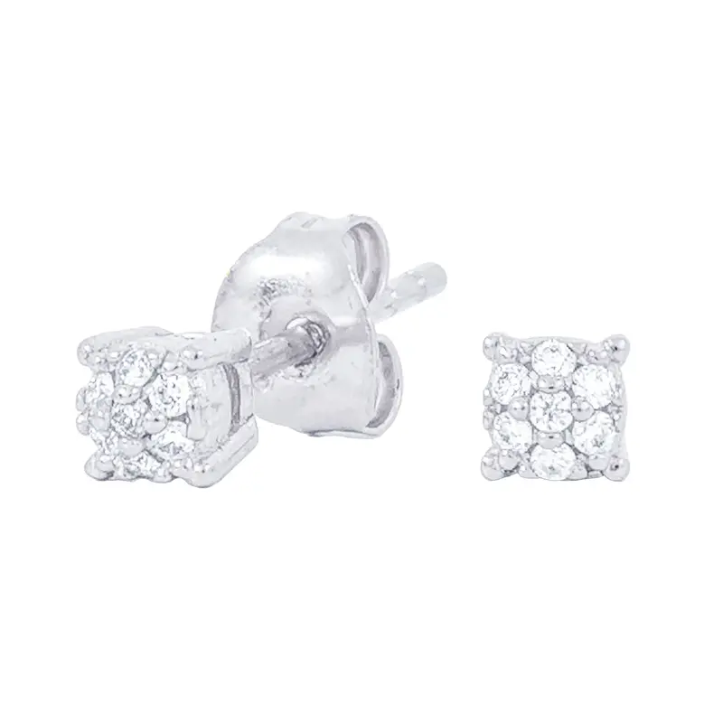 3Mm Round Pave Moissanite Stud Earrings In White Gold Vermeil 1