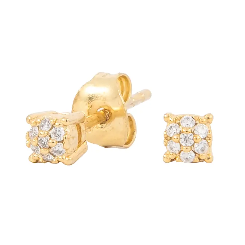 3Mm Round Pave Moissanite Stud Earrings In Yellow Gold Vermeil 1