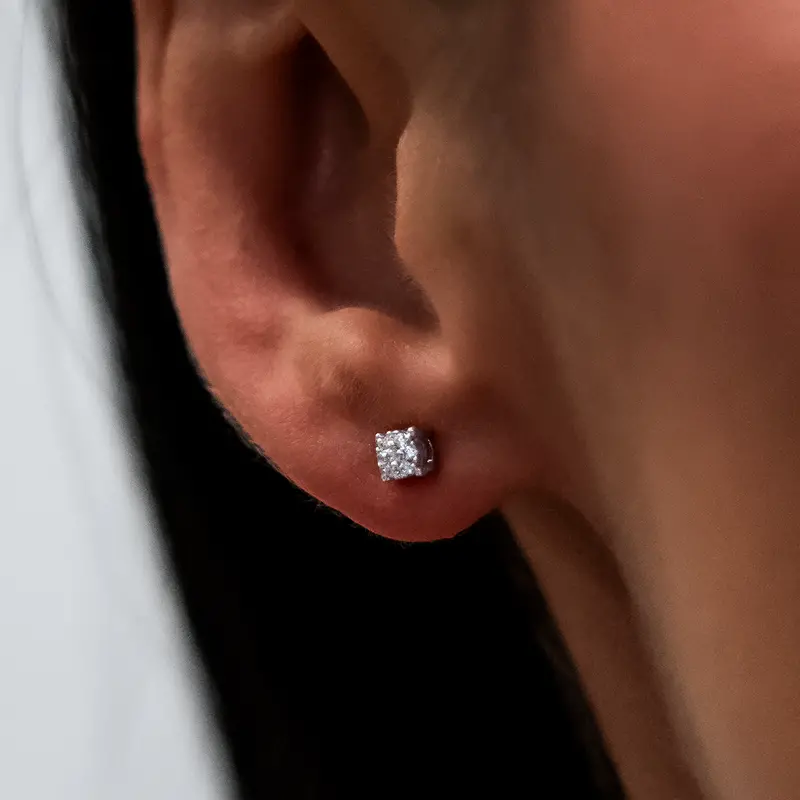 3Mm White Gold Pave Round Stud Earrings 1