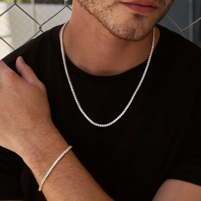 3Mm Yellow Gold Diamond Tennis Chain And Matching Bracelet 1