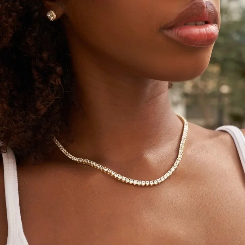 3Mm Yellow Gold Diamond Tennis Necklace 1