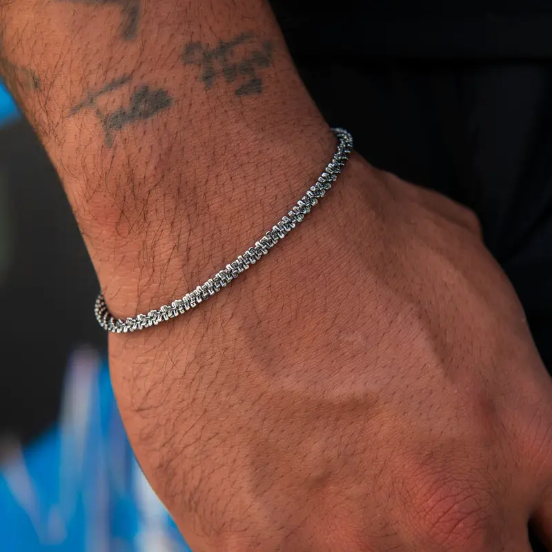 4Mm Diamond-Cut Black Popcorn Chain Bracelet 1