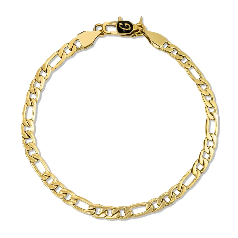 4Mm Hollow Yellow Gold Figaro Chain Bracelet 1