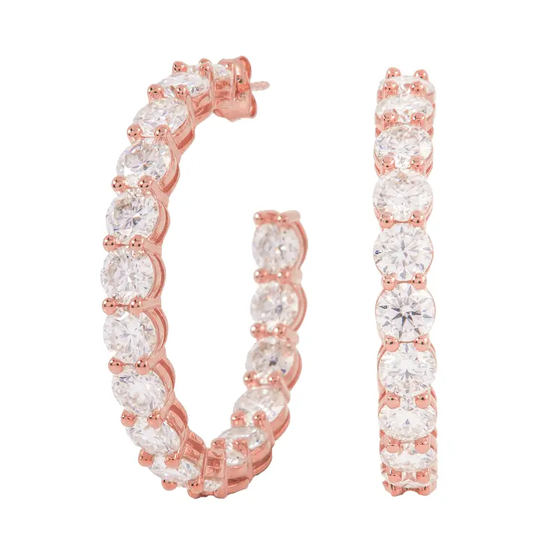 4Mm Moissanite Eternity Hoop Earrings In Rose Gold Vermeil 1