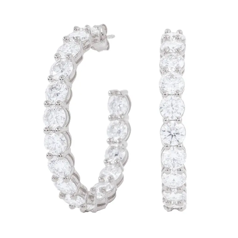 4Mm Moissanite Eternity Hoop Earrings – White Gold Vermeil 1